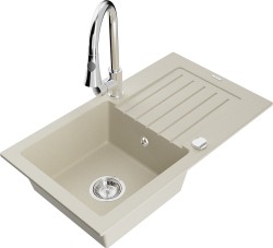 MEXEN/S - Pablo granitový drez 1 s odkvapkávačom vrátane batérie Elia, béžová (6510-69-670101-00)