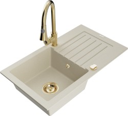 MEXEN/S - Pablo granitový drez 1 s odkvapkávačom vrátane batérie Elia, béžová (6510-69-670101-50)
