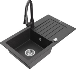 MEXEN/S - Pablo granitový drez 1 s odkvapkávačom vrátane batérie Elia, čierna kropenatá (6510-76-670101-76)