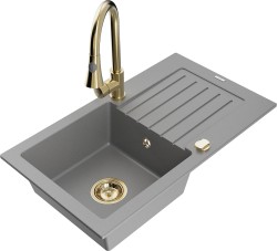 MEXEN/S - Pablo granitový drez 1 s odkvapkávačom vrátane batérie Elia, šedá (6510-71-670101-50)