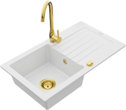 MEXEN/S - Pablo granitový drez 1 s odkvapkávačom vrátane batérie Telma, biela (6510-20-670200-50)