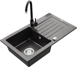 MEXEN/S - Pablo granitový drez 1 s odkvapkávačom vrátane batérie Telma, čierna kropenatý (6510-76-670200-76)