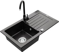 MEXEN/S - Pablo granitový drez 1 s odkvapkávačom vrátane batérie Telma, čierna/strieborný (6510-73-670200-70)
