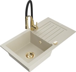 MEXEN/S - Pablo granitový drez s odkvapkávačom vrátane batérie Aster, béžová (6510-69-73450-57-G)
