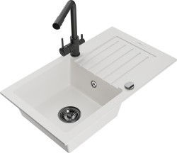 MEXEN/S - Pablo granitový drez s odkvapkávačom vrátane batérie Duero, biela (6510-20-671600-70)