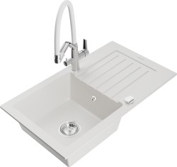 MEXEN/S - Pablo granitový drez s odkvapkávačom vrátane batérie Duo, biela (6510-20-671701-02)