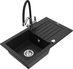 MEXEN/S - Pablo granitový drez s odkvapkávačom vrátane batérie Duo, čierna (6510-77-671701-07)