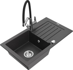 MEXEN/S - Pablo granitový drez s odkvapkávačom vrátane batérie Duo, čierna kropenatá (6510-76-671701-07)