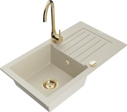 MEXEN/S - Pablo granitový drez s odkvapkávačom vrátane batérie Telma, béžová (6510-69-670200-50)