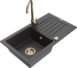 MEXEN/S - Pablo granitový drez s odkvapkávačom vrátane batérie Telma, čierna kropenatá (6510-76-670200-50)
