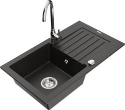 MEXEN/S - Pablo granitový drez s odkvapkávačom vrátane batérie Telma, čierna/zlatá (6510-75-670200-00)