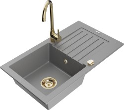 MEXEN/S - Pablo granitový drez s odkvapkávačom vrátane batérie Telma, šedá (6510-71-670200-50)