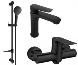 MEXEN/S - Pecos DF05 SET umývadlová batéria + sprchová s príslušenstvom, čierna (72704DF05-70)
