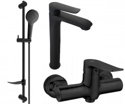 MEXEN/S - Pecos DF05 SET umývadlová batéria + sprchová s príslušenstvom, čierna (72714DF05-70)