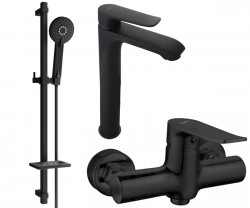 MEXEN/S - Pecos DQ40 SET umývadlová batéria + sprchová s príslušenstvom, čierna (72714DQ40-70)