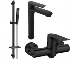 MEXEN/S - Pecos DQ72 SET umývadlová batéria + sprchová s príslušenstvom, čierna (72714DQ72-70)