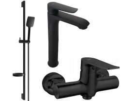 MEXEN/S - Pecos DS62 SET umývadlová batéria + sprchová s príslušenstvom, čierna (72714DS62-70)