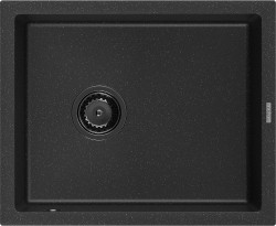 MEXEN/S - Pedro granitový drez 1-miska 560 x 460 mm, čierna/strieborná metalík, sifón čierna (6508561000-73-B)