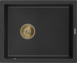 MEXEN/S - Pedro granitový drez 1-miska 560 x 460 mm, čierna/strieborná metalík, sifón čierna (6508561000-73-G)