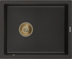 MEXEN/S - Pedro granitový drez 1-miska 560 x 460 mm, čierna / zlatá metalik, sifón zlatá (6508561000-75-G)