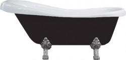 MEXEN/S - Retro voľne stojaca vaňa 150x73 cm biela / čierna chróm nohy , sifón chrom (53251507375-00)