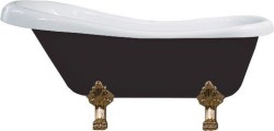 MEXEN/S - Retro voľne stojaca vaňa 150x73 cm biela / čierna nohy zlato , zátka sifónu chrom (53251507375-50)