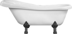 MEXEN/S - Retro voľne stojaca vaňa 150x73 cm biela, nohy čierna , zátka sifónu chrom (53251507300-70)