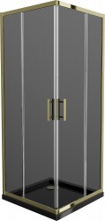 MEXEN/S - Rio sprchovací kút štvorec 80x80, grafit, zlatá + čierna vanička so sifónom (860-080-080-50-40-4070G)