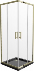 MEXEN/S - Rio sprchovací kút štvorec 80x80, transparent, zlatá + čierna vanička so sifónom (860-080-080-50-00-4070G)