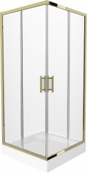 MEXEN/S - Rio sprchovací kút štvorec 90 x 90, transparent, zlato + vanička Rio vrátane výpuste (860-090-090-50-00-4510)