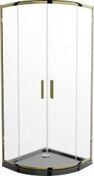 MEXEN/S - Rio sprchovací kút štvrťkruh 80x80, transparent, zlatá + čierna vanička so sifónom (863-080-080-50-00-4170G)