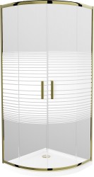 MEXEN/S - Rio sprchovací kút štvrťkruh 90x90, pruhy, zlatá + biela vanička so sifónom (863-090-090-50-20-4110G)