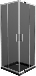 MEXEN/S - Rio štvorcový sprchovací kút 90 x 90, grafit, chróm + vanička so sifónom Flat, čierny (860-090-090-01-40-4070)