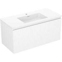 MEXEN/S - Rivel kúpeľňová skrinka 100 cm s umývadlom Otis, 1 šuplík, reliéf, biela mat (91A20-10047-1-BF01-W18M01)