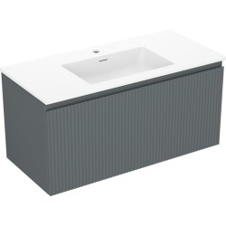 MEXEN/S - Rivel kúpeľňová skrinka 100 cm s umývadlom Otis, 1 šuplík, reliéf, grafit mat/biela mat (91A20-10047-1-BF66-W18M01)