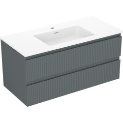 MEXEN/S - Rivel kúpeľňová skrinka 100 cm s umývadlom Otis, 2 zásuvky, reliéf, grafit mat/biela mat - 91A20-10047-2-BFF66-W18M0 (91A20-10047-2-BFF66-W18M01)