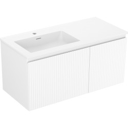 MEXEN/S - Rivel kúpeľňová skrinka 100 cm s umývadlom Otis ľavá, 1S, 1D, reliéf, biela mat (91A23-10047-3-BBFF01-W18L01)