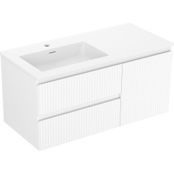 MEXEN/S - Rivel kúpeľňová skrinka 100 cm s umývadlom Otis ľavá, 2S, 1D, reliéf, biela mat (91A23-10047-3-BBFFF01-W18L01)