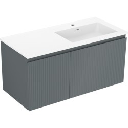 MEXEN/S - Rivel kúpeľňová skrinka 100 cm s umývadlom Otis pravá, 1S, 1D, reliéf, grafit/biela mat (91A23-10047-3-BBFF66-W18P01)