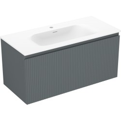 MEXEN/S - Rivel kúpeľňová skrinka 100 cm s umývadlom Vela, 1 šuplík, reliéf, grafit mat/biela mat (91A20-10047-1-BF66-W23M01)