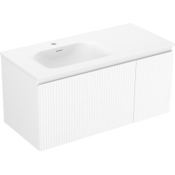 MEXEN/S - Rivel kúpeľňová skrinka 100 cm s umývadlom Vela ľavá, 1S, 1D, reliéf, biela mat (91A23-10047-3-BBFF01-W23L01)