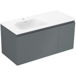 MEXEN/S - Rivel kúpeľňová skrinka 100 cm s umývadlom Vela ľavá, 1S, 1D, reliéf, grafit mat/biela mat (91A23-10047-3-BBFF66-W23L01)