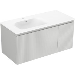 MEXEN/S - Rivel kúpeľňová skrinka 100 cm s umývadlom Vela ľavá, 1S, 1D, reliéf, šedá mat/biela mat (91A23-10047-3-BBFF62-W23L01)