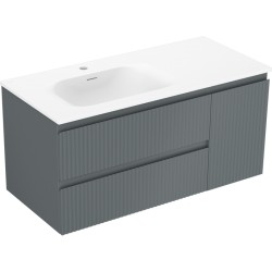 MEXEN/S - Rivel kúpeľňová skrinka 100 cm s umývadlom Vela ľavá, 2S, 1D, reliéf, grafit/biela mat (91A23-10047-3-BBFFF66-W23L01)