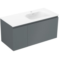 MEXEN/S - Rivel kúpeľňová skrinka 100 cm s umývadlom Vela pravá, 1S, 1D, reliéf, grafit/biela mat (91A23-10047-3-BBFF66-W23P01)