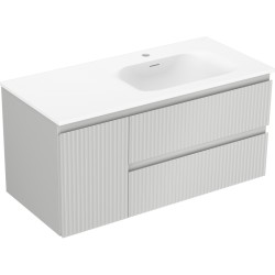 MEXEN/S - Rivel kúpeľňová skrinka 100 cm s umývadlom Vela pravá, 2S, 1D, reliéf, šedá/biela mat (91A23-10047-3-BBFFF62-W23P01)