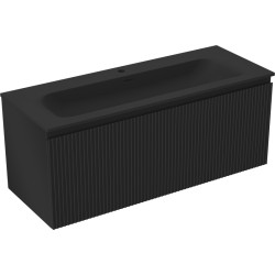 MEXEN/S - Rivel kúpeľňová skrinka 120 cm s umývadlom Vela, 1 šuplík, reliéf, čierna mat (91A20-12047-1-BF71-W23M71)