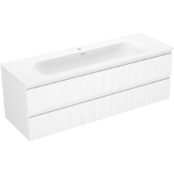 MEXEN/S - Rivel kúpeľňová skrinka 140 cm s umývadlom Vela, 2 zásuvky, reliéf, biela mat (91A20-14047-2-BFF01-W23M01)