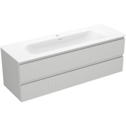 MEXEN/S - Rivel kúpeľňová skrinka 140 cm s umývadlom Vela, 2 zásuvky, reliéf, šedá mat/biela mat - 91A20-14047-2-BFF62-W23M0 (91A20-14047-2-BFF62-W23M01)