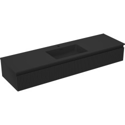 MEXEN/S - Rivel kúpeľňová skrinka 160 cm s umývadlom Otis, 1 šuplík, reliéf, čierna mat (91A20-16023-1-BF71-W18M71)